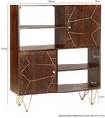 Kaza Dark Mango Wood Display Cabinet - Hairpin Legs with Gold Geometric Inlay