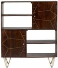 Kaza Dark Mango Wood Display Cabinet - Hairpin Legs with Gold Geometric Inlay