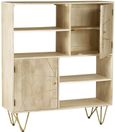 Kaza Light Mango Wood Display Cabinet - Hairpin Legs with Gold Geometric Inlay