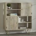 Kaza Light Mango Wood Display Cabinet - Hairpin Legs with Gold Geometric Inlay