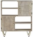 Kaza Light Mango Wood Display Cabinet - Hairpin Legs with Gold Geometric Inlay