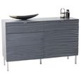 Clearance - Ripple Grey Wave Mango Wood 120cm Small Sideboard with Black Geometric Trim - 2 Doors - Brand New Item