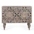Clearance - Edith Sideboard - 100cm - 2 Door - Small - Grey - Carved Mango Wood - FSS16547