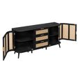 Noah Medium Sideboard - 150cm - 2 Door - Black and Rattan