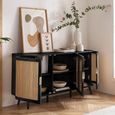Noah Medium Sideboard - 150cm - 3 Door - Black and Rattan