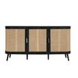 Noah Medium Sideboard - 150cm - 3 Door - Black and Rattan
