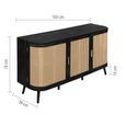 Noah Medium Sideboard - 150cm - 3 Door - Black and Rattan