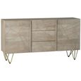 Sideboard - 2 Door 3 Drawer - Large - Hairpin Legs - Gold Geometric Inlay - Light Mango Wood