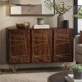 Sideboard - 3 Door - Medium - Hairpin Legs - Gold Geometric Inlay - Dark Mango Wood