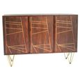 Sideboard - 3 Door - Medium - Hairpin Legs - Gold Geometric Inlay - Dark Mango Wood