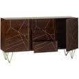 Sideboard - 2 Door 3 Drawer - Large - Hairpin Legs - Gold Geometric Inlay - Dark Mango Wood