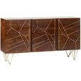 Sideboard - 2 Door 3 Drawer - Large - Hairpin Legs - Gold Geometric Inlay - Dark Mango Wood