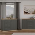 Pontypool Sideboard - 1 Door - 3 Drawer - Dark Grey and Light Oak