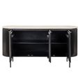 Hampton 3 Door Black Fluted Large Sideboard with Travertine Beige Top