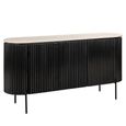 Hampton 3 Door Black Fluted Large Sideboard with Travertine Beige Top