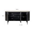 Hampton 3 Door Black Fluted Large Sideboard with Travertine Beige Top