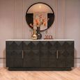 Claremont Dark Wood 4 Door Extra Large Geometric Sideboard with Travertine Top
