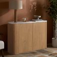 Russo Curved Sideboard - Fluted Base - 2 Door - 120cm - Small - White and Natural - Marble Top and Wooden