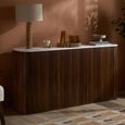 Russo Curved Sideboard - Fluted Base - 3 Door - 160cm - Medium - White and Walnut - Marble Top and Wooden