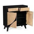 Boho Sideboard - 2 Door - 2 Drawer - 85cm - Compact - Geometric Design - Natural and Black - Mango Wood