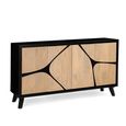 Boho Sideboard - 4 Door - 150cm - Medium - Geometric Design - Natural and Black - Mango Wood
