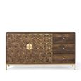 Caltan Sideboard - 2 Door - Medium - 145cm - Walnut Mango Wood and Gold - Geometric