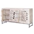 Clearance - Quintana White Washed Carved Mango Wood 2 Door 150cm Large Sideboard - FSS16201
