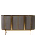 Dervio Sideboard - 4 Door - Large - Grey Fluted - Curved with Black Marble Top - 160cm