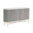 Isabella Grey Sideboard - Large 2 Door Curved Fluted - 145cm - White Marble Top