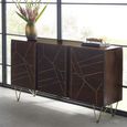 Kaza Dark Mango Wood 160cm Large Sideboard - Hairpin Legs with Gold Geometric Inlay