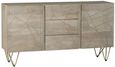 Kaza Light Mango Wood 160cm Large Sideboard - Hairpin Legs with Gold Geometric Inlay