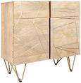 Kaza Light Mango Wood 90cm Small Sideboard - Hairpin Legs with Gold Geometric Inlay