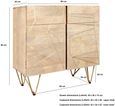 Kaza Light Mango Wood 90cm Small Sideboard - Hairpin Legs with Gold Geometric Inlay