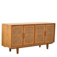 Lyon Sideboard - Large - 4 Door - Oak Wood and Rattan - 160cm