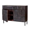 Macedonia Sideboard - Carved Dark Mango Wood - 2 Door - Small - 100cm