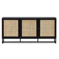 Padstow Large Sideboard - 160cm - 3 Doors - Black and Rattan