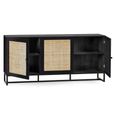 Padstow Large Sideboard - 160cm - 3 Doors - Black and Rattan