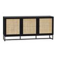 Padstow Large Sideboard - 160cm - 3 Doors - Black and Rattan