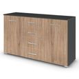 Rauch Aditio 2 Door Medium Sideboard with 4 Drawer - 120cm - Metallic Dark Grey and Sonoma Oak