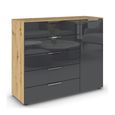 Flipp Small Sideboard - 120cm - 1 Door - Adjustable Height - Artisan Oak & Basalt Glass
