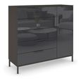 Flipp Small Sideboard - 120cm - 1 Door - Metal Base - Graphite & Basalt Glass