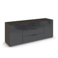 Rauch Flipp 2 Door Low Sideboard with Adjustable Height - 160cm - Graphite and Basalt Glass
