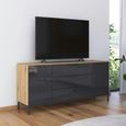 Rauch Flipp 2 Door Low Sideboard with Metal Base - 160cm - Artisan Oak and Basalt Glass