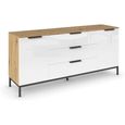 Rauch Flipp 2 Door Low Sideboard with Metal Base - 160cm - Artisan Oak and White Glass