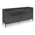 Rauch Flipp 2 Door Low Sideboard with Metal Base - 160cm - Graphite and Basalt Glass
