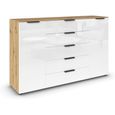 Rauch Flipp 2 Door Sideboard with Adjustable Height - 160cm - Artisan Oak and White Glass