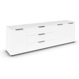Rauch Flipp 3 Door Low Sideboard with Adjustable Height - 199cm - Alpine White and White Glass