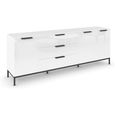 Rauch Flipp 3 Door Low Sideboard with Metal Base - 199cm - Alpine White and White Glass