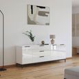 Rauch Flipp 3 Door Low Sideboard with Metal Base - 199cm - Alpine White and White Glass