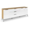 Rauch Flipp 3 Door Low Sideboard with Metal Base - 199cm - Artisan Oak and White Glass